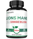 Leões Mane com Ginkgo Biloba Suplemento - 60 Cápsulas - Força extra para mente descansada, Saúde do Cérebro, Sistema Imune e Foco - Sem glúten, Não-GMO