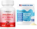 Urolithin Um suplemento 1000 MG para força muscular + Colostrum bovina e pó de colágeno para a saúde do intestino, suporte imunológico, crescimento do cabelo e suplemento de beleza