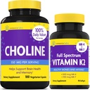 InnovixLabs Choline & Vitamina K2 Bundle Choline Bitartrate 550mg (100 Cápsulas) Full Spectrum Vitamina K2 (90 Softgels). Suporta memória, humor, saúde cerebral e aumentar o cognitivo.*