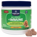 Origin Labs Suplemento de suporte de alergia e imune, óleo de peixe Omega 3, pólen de abelha, colostro, probióticos, prebióticos para a saúde da gut, pele e revestimento, antioxidantes, Turquia sabor, 90 mastigação macia
