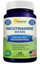 aSquared Nutrition Nicotinamida com Resveratrol - 120 Cápsulas Veggie - Vitamina B3 500mg (Niacinamida Flush Free) - Comprimidos Suplementares para Apoiar NAD, Saúde Celular da Pele & Energia