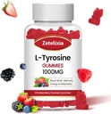 L Tyrosine Gummies 1000mg, L-Teanina Suplemento Gummy 200mg, Açúcar L-Tirosina grátis com vitamina B6 Suplementos de energia para adultos e crianças - Vegan(60 Conde)