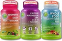Multivitaminas Vegan & Trio de cálcio – Multivitamina de alimentos inteiros com ferro + Multivitamina diária da mulher com cálcio de ferro + planta-baseada, magnésio, zinco, D3, K2 e Turmeric – Energia, osso e Immune Suporte