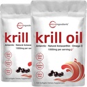 2 Pacote Antártico Krill Oil Supplement, 1000mg por serviço, 120Gels macios cada, rico em Omega-3s, EPA, DHA e Astaxantina, Suporta a saúde cerebral, Premium Krill Oil Cápsulas Softgels líquidos