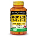 Ácido Fólico NATURAL MASON com B,6 & B,12, fornecimento de 90 dias, suporta a saúde cardíaca normal e função metabólica