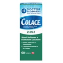 Colace 2-In-1 Stool Softener Plus Laxante estimulante para alívio suave da constipação eficaz, docusato de sódio Plus Sennosides, 60 contagem