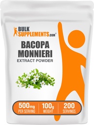 BulkSupplements.com Extrato de Bacopa em pó - Bacopa Monnieri Suplemento, Suplemento de ervas - Vegan & Gluten Grátis, 500mg por serviço, 100g (3,5 onças) (Pacote de 1)
