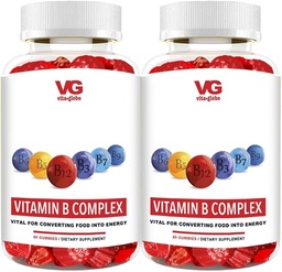 Vitaminas Gummy Complexos VITA GLOBE B - Sabor de Morango com Vitamina C, Niacina, B6, B12 e Biotina para Energia, Saúde do Coração e Apoio ao Cérebro, 120 Contagem de 2)