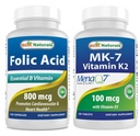 Melhor Natural Ácido Fólico 800 mcg & Vitamina K2 (MK7) com D3