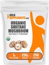 BulkSupplements.com Extrato de cogumelos de Shiitake Orgânico em pó - Suplemento de cogumelos de Shiitake Orgânico, Suporte Imune - Vegan & Gluten Free, 1g por serviço, 250g (8,8 onças) (Pacote de 1)