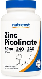 Picolinato de zinco de nutricosto 30mg, 240 Cápsulas - Gluten Free e Non-GMO