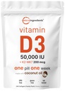 Micro Ingredientes Vitamina D3 50.000 UI + K2 MK-7 200 mcg, 240 Softgels . Óleo de coco virgem .2-em-1 Bone, Imune & Heart Support .