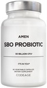 Amen Probióticos Suplemento, SBO Probiótico e Prebióticos Orgânicos, 50 bilhões de UFCs, prateleira estável, Sem refrigeração necessária, Flora Fórmula Probiótico Diário para Mulheres e Homens, Vegan & Não-GMO, 60 Cápsulas