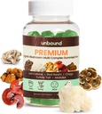 Cogumelos Orgânicos Premium não vinculados Gummies Multi-Complexos para Memória de Suporte 5 em 1, Misturar com Chaga, Mane de Leão, Reishi, Turkey Tail, Maitake - 60 Gummies,