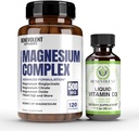 Complexo de Magnésio com 5 Melhores Formas e Vitamina Líquida D3 5000 UI Pacote - Fornecimento de 4 Mês de 500mg de Glicinato de Magnésio, Óxido, Taurato, Quelato, Citrato de Magnésio - Sono e Suporte Imune