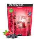 PóVitamina Eletrólitos Pó Plus (100 Servões) Raspberry Eletrólito Pó, Caloria Zero, Keto, 0 Açúcar, Sem Maltodextrina,1000mg Potássio,120mg Cálcio,120mg Magnésio, Energia Hydration Pó