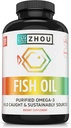 Zhou Fish Oil - Suplemento de óleo de peixe para mulheres e homens, Ómega 3 ácido gordo, fonte natural de DHA e EPA para adultos, arroto, puro, coração e saúde conjunta - 120 Softgels