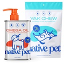Óleo de Ômega de animal de estimação nativo para cães - Suplementos de óleo de peixe do cão & Yak Chews para cães , Pasture-raised e orgânico queijo de yak Himalayan Churpi Chews , 8 Oz. & 3 Grande Yak Chews