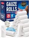 Gaze Rolls - 24 Pack - 4" x 4,1yd Gaze respirável Rolled - Individualmente embrulhado com fita de bônus - Primeiros Socorros Conforming Stretch Wrap for Wounds - Mummy Wrap
