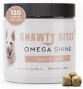 Gnawty Bites Omega Shine , pele de cão e casaco Suplemento para revestimento saudável e lustroso com Omega 3-6-9 & óleo de peixe , seco, irritado, & Itchy alívio da pele para cães, 120 mastigação suave