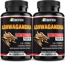 Cápsulas BEBEFEN Ashwagandha - 7550mg Pílulas de Fórmula com Extrato de Pimenta Negra - 90 Cápsulas Suplemento Ashwagandha para Suporte Energético - 3 Mês de Abastecimento (Pacote de 2)