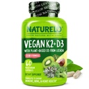 NATURELO Vitamina D3 K2 - Vegan com base vegetal D3 de Lichen - Suplemento natural para o sistema imunológico, suporte ósseo, saúde do coração - Toda a comida - Não-GMO - Glúten grátis, 60 cápsulas