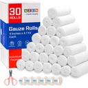 AZEN 30 Pack Gauze Rolls Bandages, 4 em x 4, 1 Jardas, suprimentos médicos premium e suprimentos de primeiros socorros, envoltório de envoltório de bandagem, Embrulhos de mamãe
