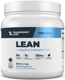 Laboratório Transparente Lean pré-treino - Recomposição Corporal Pré-treino para homens e mulheres com acetil L-Carnitina, Beta Alanine Pó, e PurCaf pó de cafeína orgânica - 30 Servings, Framboesa Azul
