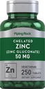 Piping Rock Quelated Zinc 50mg 250 Comprimidos Ou Gluconato Vegetariano, Não-GMO, Suplemento sem glúten