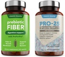 Vitamina Bounty Pro-25 Probióticos e pacote de fibras prebióticas - Fibra dietética, 13 Deformações probióticas, Saúde do intestino, Saúde Digestiva, Libertação tardia - Pacote