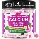 Suplementos de cálcio chicletes para mulheres e homens 50+, Citrato de cálcio 1000mg com vitamina D3, Magnésio, Zinco, Elderberry, Mastigação de cálcio de alta absorção para densidade óssea, Relaxar músculo, Imune, Vegan 60cts