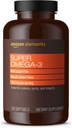 Elementos Super Omega-3, EPA & DHA ácidos graxos Omega-3 (1280 mg por serviço, 2 Softgels), sabor limão natural, 120 contagem (Pacote pode variar)