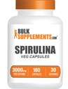 BulkSuplementos.com Cápsulas de espirulina - Suplemento Verde Superalimentar, Suplemento de espirulina - Vegan, 6 Cápsulas por serviço, 180 Count (Pack of 1)