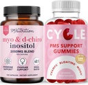 SMNutrition PMS suporte pastilhas & Myo-Inositol & D-Chiro Inositol® Hormone balanceamento pacote com 40:1 razão Inositol Suplemento (30 Servões) e Herbal Ciclo de suporte chicletes para mulheres (30 Servões)