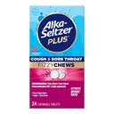 Alka-seltzer Plus Tosse e garganta dolorida Fizzy Chews, Sem necessidade de água, No alívio da garganta dolorido Go para adultos, Framboesa sabor, 24 Contagem