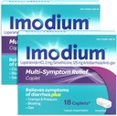 Imodium Multi-Symptom Relief Caplets com cloreto de loperamida e simeticone, Antidiarreia Medicina para o tratamento de Diarreia, Gás, Bloating, Cães & Pressão, 2 Pack