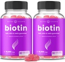 NutraChamps (2 Pack) chicletes de biotina 10.000mcg [Alta potência] para cabelos saudáveis, pele e unhas para adultos e crianças - 5000mcg em cada vitamina Gummy - Vegan, Não-GMO, Pectin-Based Hair Health Supplement