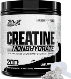 Nutrex Research Micronized Creatina Monohidrato Pó - 200 Servões (1KG) Puro, sem sabor Creatina Monohidrato Suplemento para ganho muscular, força e desempenho, 5G por servidor (2,2 libras)