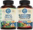 Mens Daily Multivitamins & Pacote de suporte conjunto avançado (uma garrafa cada). Apoia coletivamente o bem-estar holístico, a energia impulsionada e a saúde conjunta. EUA Made.