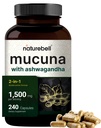 Cápsulas de Mucuna Pruriens, Força Tripla 1500mg por serviço, 2 em 1 Fórmula, Feito com Mucuna e Ashwagandha, 240 Cápsulas, Extrato de Sementes Potentes, Mood Positivo, Relaxamento e Restauração Suporte