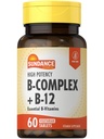 Sundance Vitamina B-Complexo, com B-12, 60 comprimidos, alta potência, vegetariano, não-GMO e suplemento sem glúten