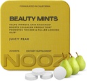 NOOZ Mentas de beleza - sem açúcar Biotin hortelã para a pele brilhante, cabelos saudáveis e unhas fortes - Juicy Pear Flavor - suplemento amigável de viagem com antioxidantes, Vitamina C, B6 & B12