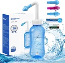 MAOEVER Neti Pot Sinse Lavagem nasal 300ML Neti-Pot com 30 pacotes de sal de lavagem nasal e termômetro adesivo limpador de nariz frasco de lavagem Irrigação de pressão limpa para adultos e crianças BPA Free (azul)