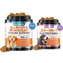 Mastigações de alergia do cão + Carmelie 24 em 1 cão Multivitamin Mastigable - 400 Doces - Alergia Sazonal Alívio + Vitaminas do cão para Hip & Joint, Pele & Revestimento, Saúde Imune (Flavor de frango)