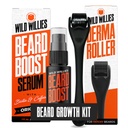 Wild Willies Beard Growth Kit - Premium Derma Roller & Beard Boost Serum - Microneed Roller & Beard Hair Growth Serum com Biotina e Cafeína para Barba Fuller, Scalp Care - Kit Fácil de Usar com Caso