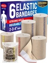 Envoltório de bandagem elástica de alta performance - 6 Pack (2x2in, 2x3in, 2x4in) - Envoltório de bandagem de compressão forte auto-fechado para pés, tornozelos, pulsos e joelhos