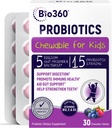 Bio360 Probióticos para Crianças - 15 Strains & 5 Bilhões UFC Suporta Cérebro, Imune & Digestive Health - Kids Probiótico Mastigado com Prebióticos Orgânicos para Gut & Obstipation, Misturado Berry Flavor, 30 Contagem