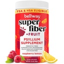 Bellway Super fibra de pó + fruta, açúcar livre orgânico Psyllium Husk pó de fibra Suplemento para regularidade, Bloating alívio & saúde digestiva, base vegetal, limão framboesa (50 Servings)