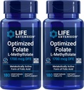 Extensão de vida Folato otimizado (L-Metilfolato) 1700 mcg DFE, 180 comprimidos de Veg (Pacote de 2)