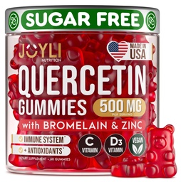 JOYLI Quercetin Gummies - Quercetin com bromelaína Zinc Vitamina C & Vitamina D3 - Quercetin Suplemento 500MG para sistema imunológico e alergia - Quercetin para crianças e adultos - 60 Quercetin Chewable